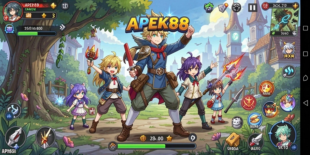 Screenshot gameplay APEK88 menampilkan pertarungan karakter Anime yang seru.