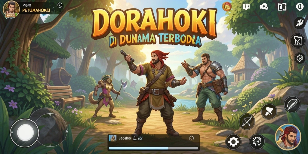Screenshot utama DORAHOKI menunjukkan petualangan seru di dunia terbuka.
