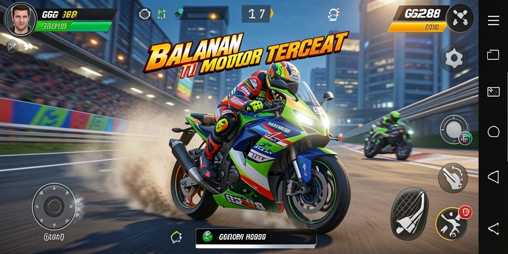 Screenshot gameplay GG288 menampilkan balapan motor yang mendebarkan.