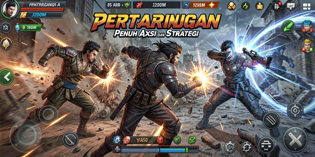 Tampilan screenshot J200M menampilkan aksi pertarungan yang mendebarkan.