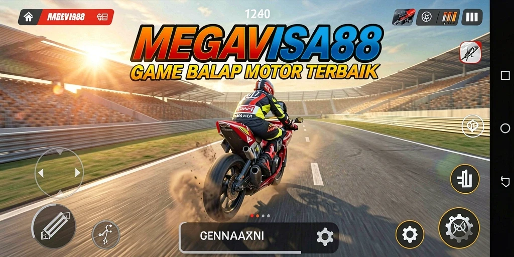 Screenshot gameplay menampilkan aksi balap motor yang seru.