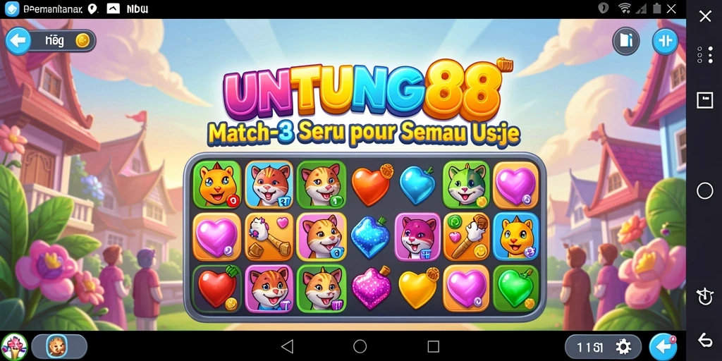 Tampilan gameplay seru dari game Match-3 UNTUNG88 yang penuh warna.
